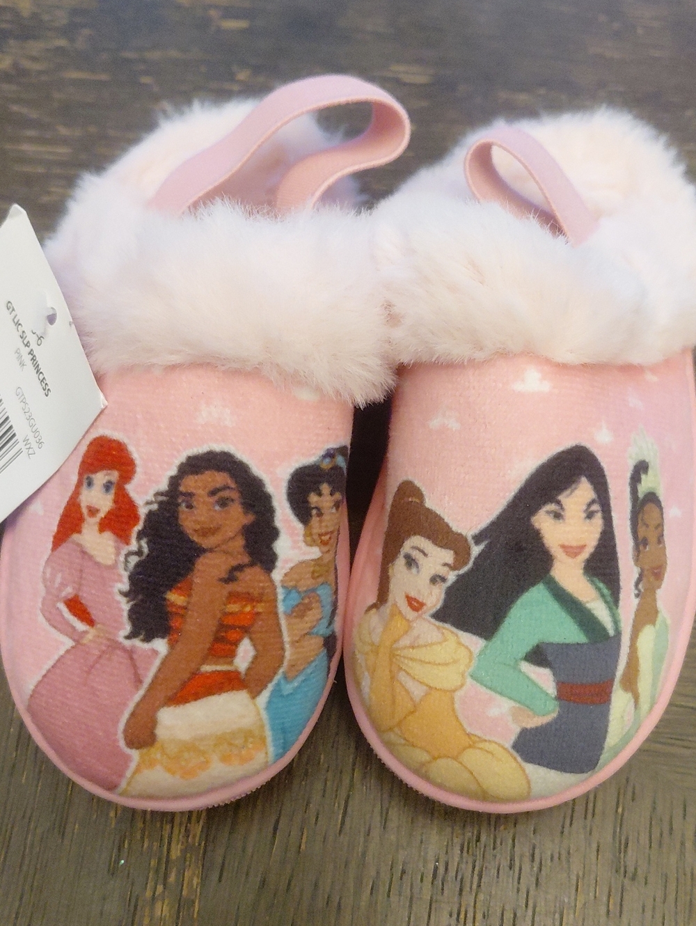 Disney Pink Plush Princess Slip-On Slippers Size 5-6